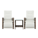 Gardeon 3PC Outdoor Bistro Set Recliner Chairs Table Sun lounge Patio Furniture Wicker Adjustable