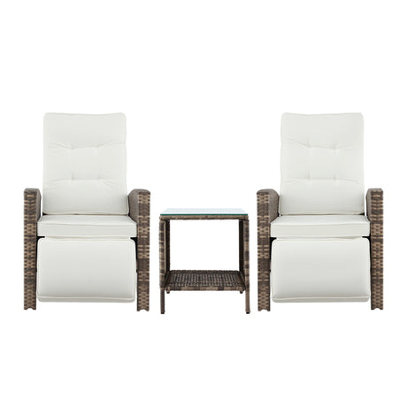 Gardeon 3PC Outdoor Bistro Set Recliner Chairs Table Sun lounge Patio Furniture Wicker Adjustable