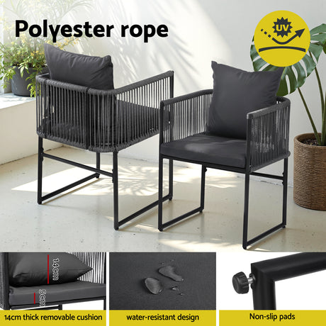 Gardeon 2PC Outdoor Dining Chairs Woven Rope Chair Patio Furniture Garden Steel