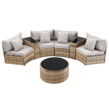 Gardeon 4 Seater Outdoor Sofa Set 7PCS Table Chair Brown Rattan Patio Furniture