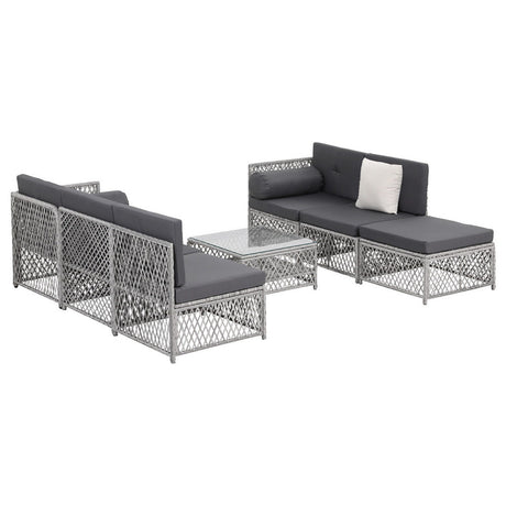 Gardeon 6 Seater Outdoor Sofa Set 7PCS Table Chair Set Garden Rattan Patio Furniture