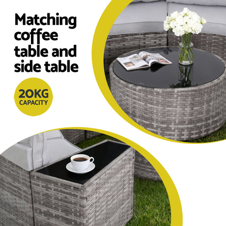 Gardeon 6 Seater Outdoor Sofa Set 9PCS Table Chair Set Garden Rattan Patio Furniture