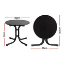 Gardeon Outdoor Side Table 80cm Folding Steel Round Bistro Desk Cafe Patio Furniture Black