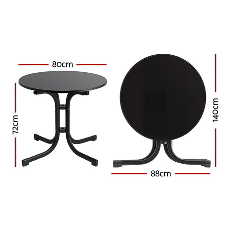 Gardeon Outdoor Side Table 80cm Folding Steel Round Bistro Desk Cafe Patio Furniture Black
