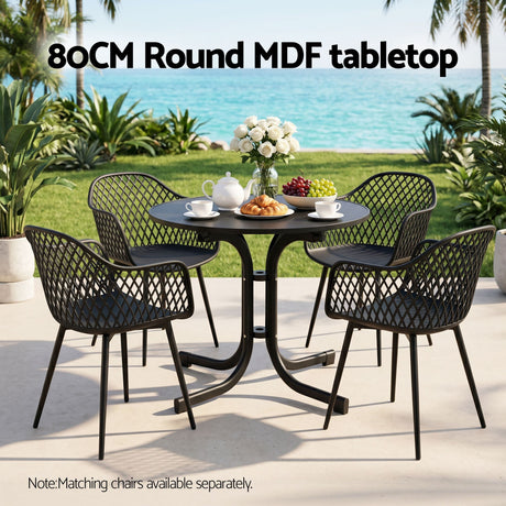 Gardeon Outdoor Side Table 80cm Folding Steel Round Bistro Desk Cafe Patio Furniture Black