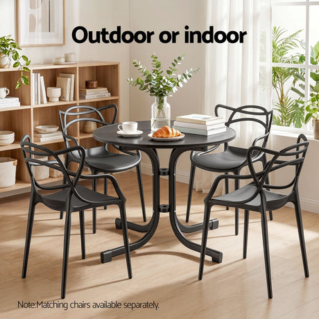 Gardeon Outdoor Side Table 80cm Folding Steel Round Bistro Desk Cafe Patio Furniture Black