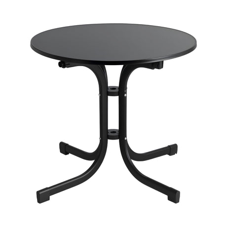 Gardeon Outdoor Side Table 80cm Folding Steel Round Bistro Desk Cafe Patio Furniture Black