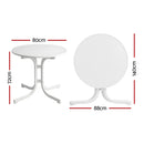 Gardeon Outdoor Side Table 80cm Folding Steel Round Bistro Desk Cafe Patio Furniture White