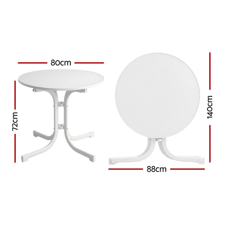 Gardeon Outdoor Side Table 80cm Folding Steel Round Bistro Desk Cafe Patio Furniture White