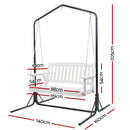 Gardeon Wooden 2-Seater Outdoor Swing Chair with Black Stand White Hanging Chair