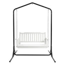 Gardeon Wooden 2-Seater Outdoor Swing Chair with Black Stand White Hanging Chair