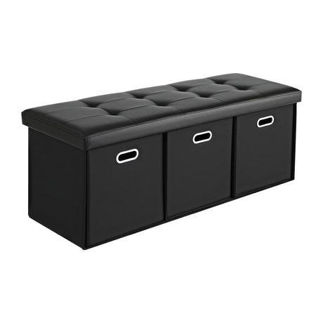 Artiss Storage Ottoman with 3 Cube Drawers Foot Stool Rest Foldable Black