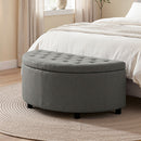 Artiss Storage Ottoman Bench Linen Fabric Tufted Half Round Footstool Grey