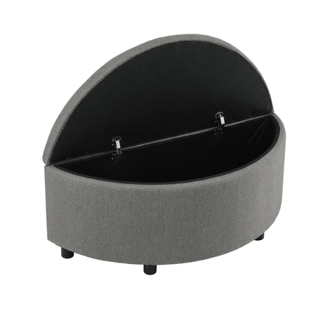Artiss Storage Ottoman Bench Linen Fabric Tufted Half Round Footstool Grey
