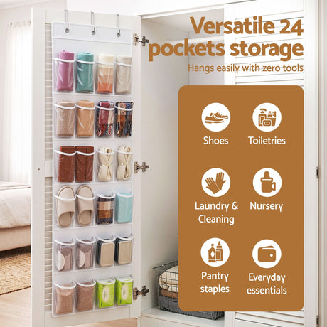 Artiss Over Door Shoe Organiser Storage X2 6-Tier Pantry Hanger 24 Pockets White