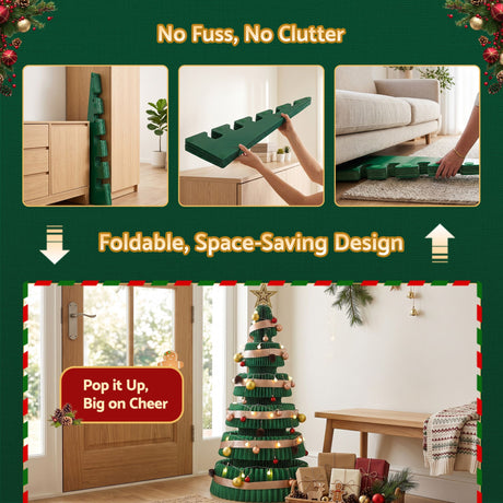 Jingle Jollys Paper Christmas Tree 111CM w/ Star Topper LEDs Xmas Decorations Kit Home Office Green