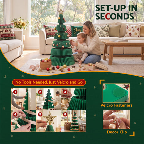 Jingle Jollys Paper Christmas Tree 111CM w/ Star Topper LEDs Xmas Decorations Kit Home Office Green