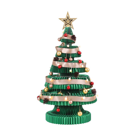 Jingle Jollys Paper Christmas Tree 87CM w/ Star Topper LEDs Xmas Decorations Kit Home Office Green