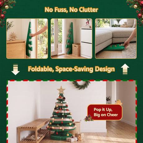 Jingle Jollys Paper Christmas Tree 87CM w/ Star Topper LEDs Xmas Decorations Kit Home Office Green