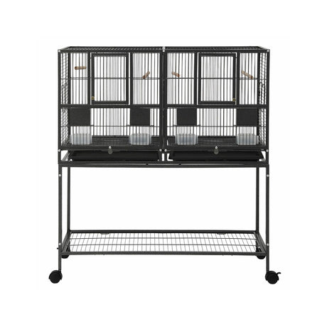 i.Pet 106cm 2-in-1 Bird Cage Aviary with Divider Parrot Budgie Wheels Black