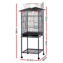 i.Pet 136cm Bird Cage Aviary Open Top Parrot Budgie Stand Wheels Black