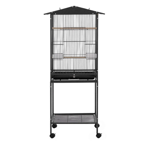 i.Pet 136cm Bird Cage Aviary Open Top Parrot Budgie Stand Wheels Black