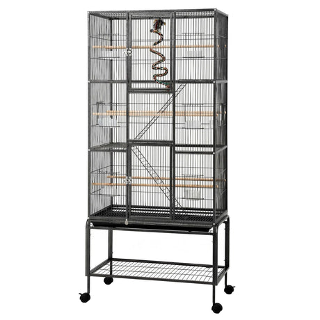i.Pet 176cm 3-Tier Large Bird Cage Aviary with Ladder Parrot Budgie Wheels Black