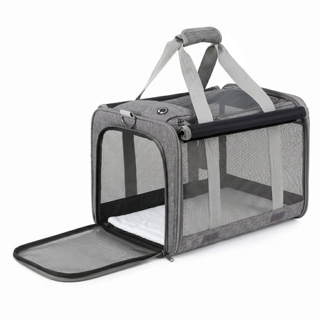 i.Pet Pet Carrier Bag Foldable Dog Cat Durable Crate Travel Cage Portable Car Kennel Grey