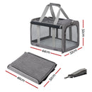i.Pet Pet Carrier Bag Foldable Dog Cat Durable Crate Travel Cage Portable Car Kennel Grey