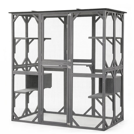 i.Pet Cat House 181cm Outdoor Catio Enclosure Walk-In Large Rabbit Hutch Grey