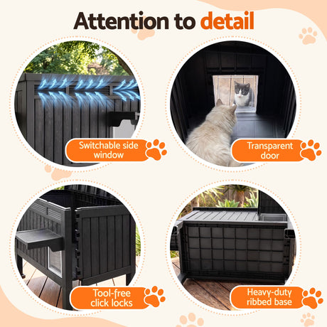i.Pet Outdoor Cat House Pet Kennel Enclosure Cat Shelter Condo Rabbit Hutch Black