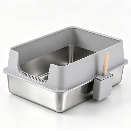 i.Pet XXL Cat Litter Box Stainless Steel Jumbo Semi-Enclosed Pet Kitty Toilet Grey