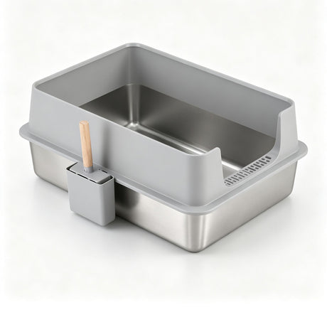 i.Pet XXL Cat Litter Box Stainless Steel Jumbo Semi-Enclosed Pet Kitty Toilet Grey