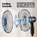 DEVANTI 16" Pedestal Fan with Remote 3 Speeds 8H Timer, Black