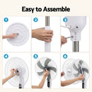 DEVANTI 16" Pedestal Fan with Remote 3 Speeds 8H Timer, White
