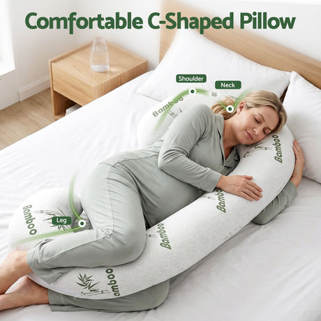 Giselle Bedding Pregnancy Pillow for Side Sleepers C-Shaped Body Pillow with Bamboo Fiber Cover, Maternity Pillow for Full Body Support, Belly and Waist Comfort