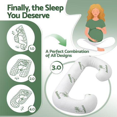 Giselle Bedding Pregnancy Pillow for Side Sleepers C-Shaped Body Pillow with Bamboo Fiber Cover, Maternity Pillow for Full Body Support, Belly and Waist Comfort