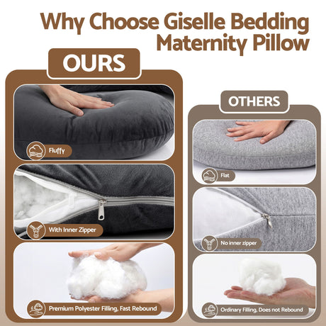Giselle Bedding Pregnancy Pillow G-Shaped Full Body Pillow for Back and Belly Support Maternity Pillow with Removable Cover, Dark Grey 135x70 cm