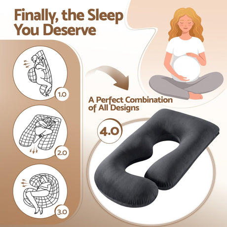 Giselle Bedding Pregnancy Pillow G-Shaped Full Body Pillow for Back and Belly Support Maternity Pillow with Removable Cover, Dark Grey 135x70 cm