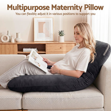 Giselle Bedding Pregnancy Pillow G-Shaped Full Body Pillow for Back and Belly Support Maternity Pillow with Removable Cover, Dark Grey 135x70 cm