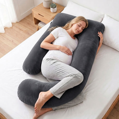 Giselle Bedding Pregnancy Pillow G-Shaped Full Body Pillow for Back and Belly Support Maternity Pillow with Removable Cover, Dark Grey 135x70 cm
