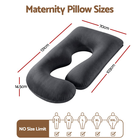 Giselle Bedding Pregnancy Pillow G-Shaped Full Body Pillow for Back and Belly Support Maternity Pillow with Removable Cover, Dark Grey 135x70 cm
