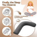 Giselle Bedding Pregnancy Pillow for Side Sleeping L-Shaped Maternity Body Pillow for Women 100% Cotton Jersey Cover for Head Neck Belly Support, 63x115 cm Grey