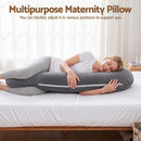 Giselle Bedding Pregnancy Pillow for Side Sleeping L-Shaped Maternity Body Pillow for Women 100% Cotton Jersey Cover for Head Neck Belly Support, 63x115 cm Grey