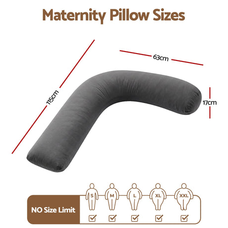 Giselle Bedding Pregnancy Pillow for Side Sleeping L-Shaped Maternity Body Pillow for Women 100% Cotton Jersey Cover for Head Neck Belly Support, 63x115 cm Grey