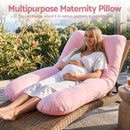Giselle Bedding Pregnancy Pillow U Shaped Full Body Pillow with 100% Cotton Jersey Cover Maternity Pillow for Sleeping Reading, Pink, 73x133cm