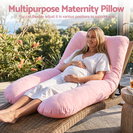 Giselle Bedding Pregnancy Pillow U Shaped Full Body Pillow with 100% Cotton Jersey Cover Maternity Pillow for Sleeping Reading, Pink, 73x133cm
