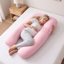 Giselle Bedding Pregnancy Pillow U Shaped Full Body Pillow with 100% Cotton Jersey Cover Maternity Pillow for Sleeping Reading, Pink, 73x133cm