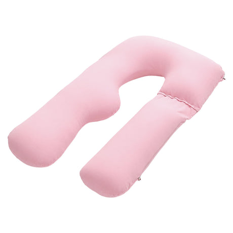 Giselle Bedding Pregnancy Pillow U Shaped Full Body Pillow with 100% Cotton Jersey Cover Maternity Pillow for Sleeping Reading, Pink, 73x133cm