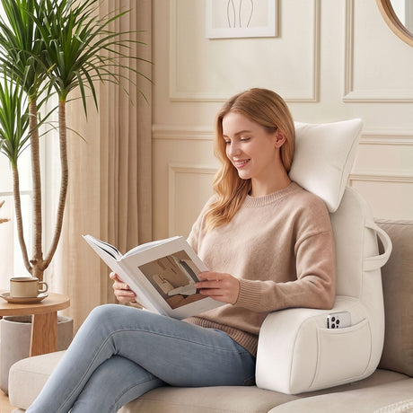Giselle Bedding Reading Pillow with Detachable Neck Roll & Armrests Sit Up Pillow for Bed Back Support Pillow for Watching TV & Gaming Beige